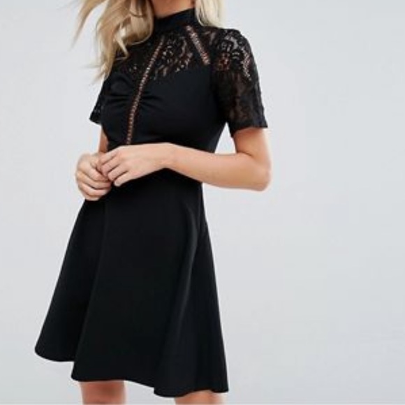 High Neck Skater Dress With Lace Panel NWT - Picture 1 of 4